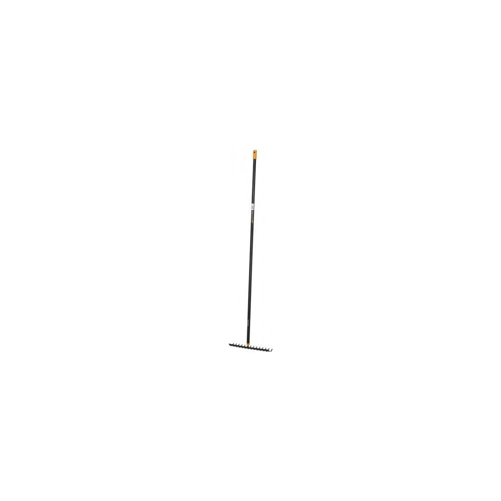 Fiskars Čierne hliníkové univerzálne hrable s násadou Fiskars Solid, šírka 35,8 cm